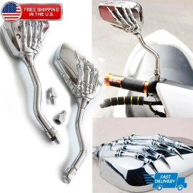 Unbranded Universal Chrome Skeleton Skull Hand Claw Motorcycle Rear View Mirrors 8mm 10mm