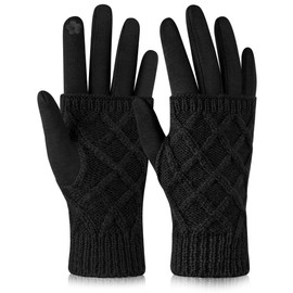 MELLIEX 2-in-1 Women's Warm Touchscreen Gloves Fashion Winter Gloves with Removable Knitted Arm Warmers, black