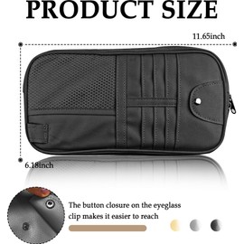 YGDMD Multi-Purpose Car Visor Organizer with Sun Glass Holder & Card Holder,PU Leather Truck Visor Organizer with Multi-Pocket and Zipper,Universal Car Storage Organizers