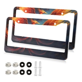 SDMKA Fire Phoenix License Plate Frames 2 Pcs 2 Holes Aluminum License Plate Frame Car License Plate Holder with Screw Caps, Round Hole
