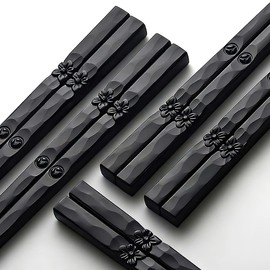 AOOSY 5 Pairs Fibreglass Dishwasher Safe Chopsticks Japanese Style Beautiful Pattern Black Sushi Non-Slip Chopsticks Black Alloy Chopsticks with Gift Box