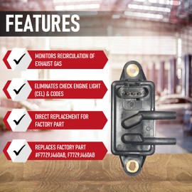 EGR - Sensor de realimentación de presión de recirculación de gases de escape - Sustituye a DPFE15, F77Z9J460AB, F77Z9J460AB, VP8T - Compatible con vehículos Ford, Lincoln, Mercury - Expedition,
