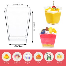 Macepason 5 oz Dessert Cups Square Clear Cups Mini Containers Small Plastic Cup for Ice Cream, Yogurt, Pudding (20, 5oz)