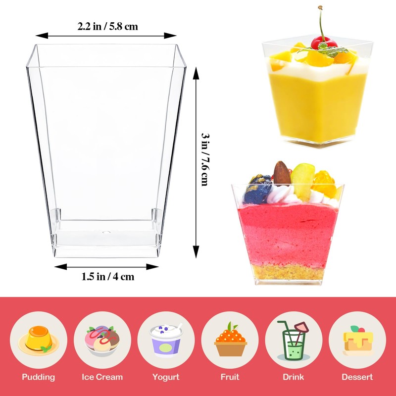 Macepason 5 oz Dessert Cups Square Clear Cups Mini Containers