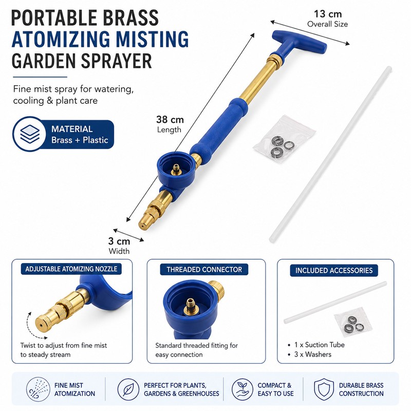 Adjustable Brass Misting Nozzle for Garden Sprayers – Push-Pull Watering