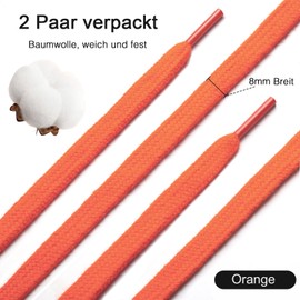 Stepace 2 Pairs Flat Shoelaces Made of 100% Cotton, 8 mm Wide Tear-Resistant Shoe Laces for Trainers, Sports Shoes, Trainers, 2 x orange