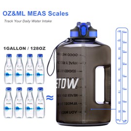 ETDW 3,78 Liter Trinkflaschen mit Strohhalme BPA Frei, 3,78L Wiederverwendbare Wasserflaschen mit Zeitangaben, GroßE Sportflasche mit Starkem Griff für Sport, Fitness, Freiluft, Wandern