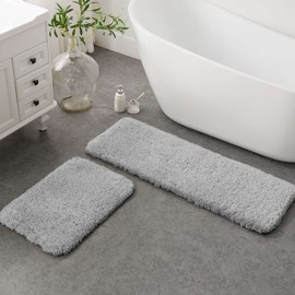 Ashler Runners Bathroom Rugs Long Non Slip Bathroom Rug Sets 2 Piece, Water Absorbing Bath Mat Ultra Soft Shower Rugs, Plush Machine Washable Bathroom Carpet, 17 x 24 & 17 x 47 inches
