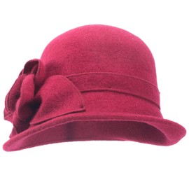 Lawliet Women Vintage Style Asymmetrical Brim Casual Cloche Bucket Wool Winter Hat T492 (Wine)