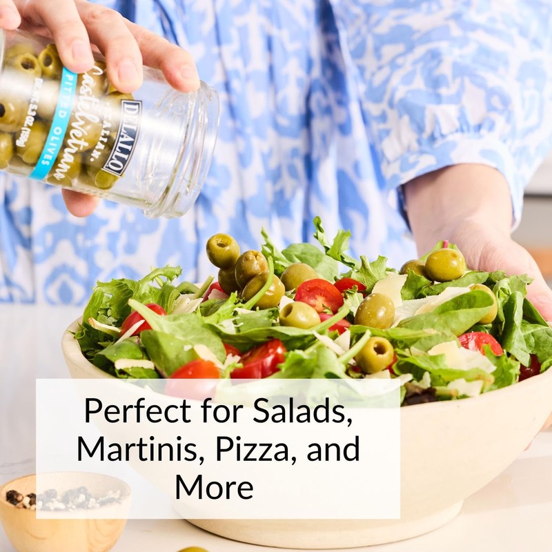 DeLallo Pitted Castelvetrano Green Olives, Naturally Cured, Non-GMO, Kosher, Gluten-Free,