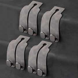 Amelity Car Back Seat Headrest Hooks, Car Hooks for Purses and Bags Cute, Purses Holder for Car, Car Seat Back Double Hooks (Grey-4 Pack)