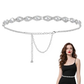 Quilax Rhinestone Belts for Women, Sparkly Silver Chain Belt, Fashion Chain Belt, Thin Belts, Large Size Beltss for Women Glitter Crystal Chains Beltss for Dresses