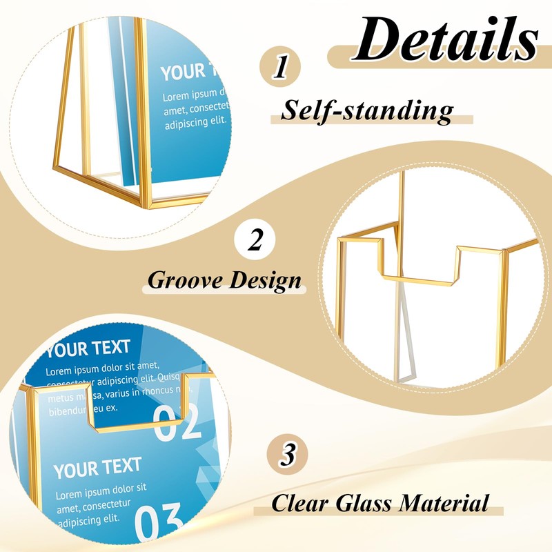 Fuyoooo 2 Pcs Gold Glass Brochure Holder Stand 4 Inch