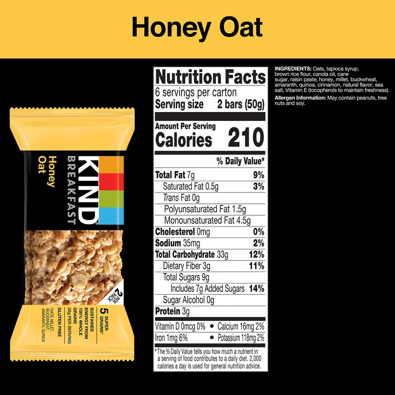 KIND Breakfast Bars, Honey Oat, Healthy Snacks, Gluten Free, 100%