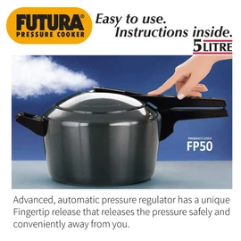Hawkins Futura 5 Litre Pressure Cooker, Hard Anodised Inner Lid Pressure Cooker, Pan Cooker, Black (FP50)