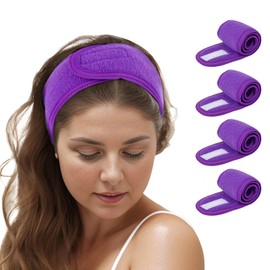 TopTie 4PCS Spa Facial Headband Skincare Makeup Head Wrap Adjustable Terry Cloth Head Band for Washing Face (Purple)