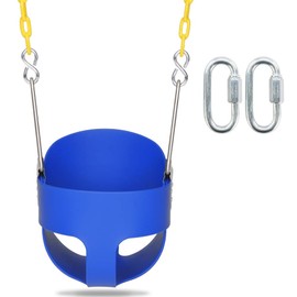 Ktaxon Toddler Bucket Swing, High Back Full Kids Bucket Swings Seat W/Coated Chains & Lock Snap Hooks, Playground Swing Set Accessories for Outdoor Backyard, 6 Months-4 Years (Blue+One)