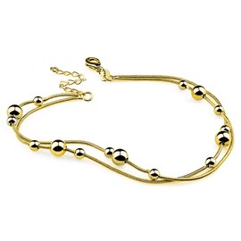 Kim Johanson Stainless Steel Women's Anklet *Various Models* in Gold | Anklet with Balls, Coins & Zirconia | Rustproof & Waterproof | Anklet | Women's Boho Jewellery | Adjustable with Jewellery Bag,