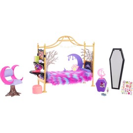 Monster High Playset, Clawdeen Wolf Bedroom with Doll House Furniture & Toy Accessories Like Spooky Decor & Snacks, Sticker Sheet