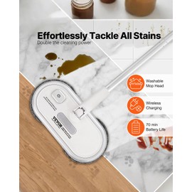 VEVOR Cordless Electric Mop, Up to 70 mins Powerful Battery, Electric Spin Mop with Dual Spinning Heads, 4 Microfiber Pads & 2 Floor Scrubber Pads, for Hardwood/Bathroom/Tile Floor Cleaning