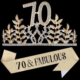Chanaco 70th Birthday Decorations for Women, 70 & Fabulous Sash and Crown, Gold 70 Year Old Gifts, Happy Birthday Tiara for Party Decor