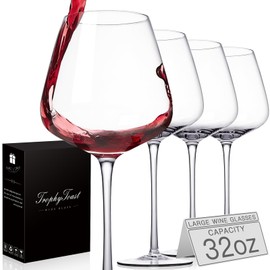 Extra Large 32oz Wine Glasses Set of 4 - Hand Blown Red Wine Glasses With Long Stem - Crystal Giant Burgundy Red Wine Glasses Clearer, Thin, Gift Packaging for Mothers Day, Wedding,Birthday