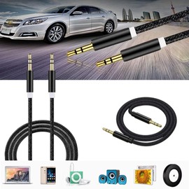 3.5mm to 3.5mm Aux Audio Cable,1M Jack to Jack Aux Stereo Cable, Nylon Braided Male to Male Gold Plated Plug Cable Compatible with all Smrtphons Car Speakers Laptop Headphone & more (Black)