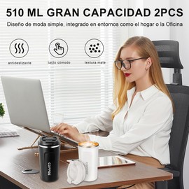 VAGEY Termo para Café de Acero Inoxidable 304 con Tapa, Taza Al Vacío de 510 ml para Bebida y Café Caliente y Frío, Vaso Térmico Portátil Uso Diario en Oficina, Carro o Casa