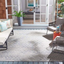 SAFAVIEH Courtyard Collection 8' x 10' Grey/Navy CY8385 Indoor/ Outdoor Waterproof Easy-Cleaning Patio Backyard Mudroom Area-Rug