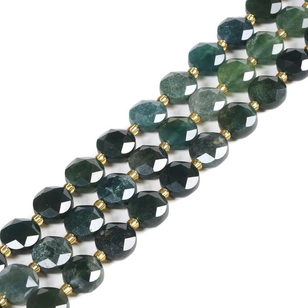 Moss Agate 10mm Faceted Coin Disc Star of David Jewish