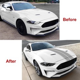 x xotic tech Double-Dual Sport Racing Vinyl Stripe Graphics Hood Roof Trunk Bumper Decal Sticker Trim, Compatible with Ford Mustang 2015-2023 (Gray)
