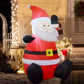 Comin 4 FT Christmas Inflatable Santa Claus with Built-in LED Light, Light up Santa Sitting Raising Hand Outdoor Christmas Decoration, Blow UP Yard Decoration for Xmas Garden Lawn Party Yard