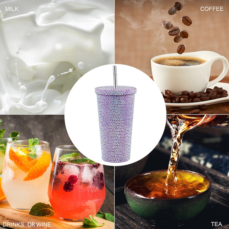 500ml Water Bottle Stainless Steel Rhinestone Decoration Vacuum Water Cup