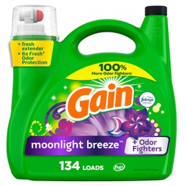 Gain Liquid Laundry Detergent, Moonlight Breeze Scent, 194 fl oz, 134 loads, Freshness + Odor Fighting, High Efficiency Washing Machine Liquid Cleaning Soap
