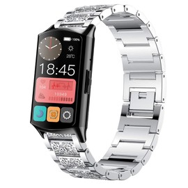 Compatible with EGQINR Smartwatch, Lamshaw 18mm Quick Release Women Jewelry Bling Diamond Metal Dressy Strap Adjustable Replacement Strap Accessories Sports Band Compatible for EGQINR H31/MKYOPT H31 Smartwatch Fitness Trackers-1.58" (Silver)