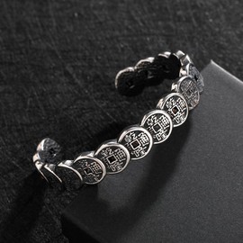 TURTLEDOVE Vintage Asian Lucky Coin Bracelet, Chinese Feng Shui Cuff for Wealth and Success, Stainless Steel