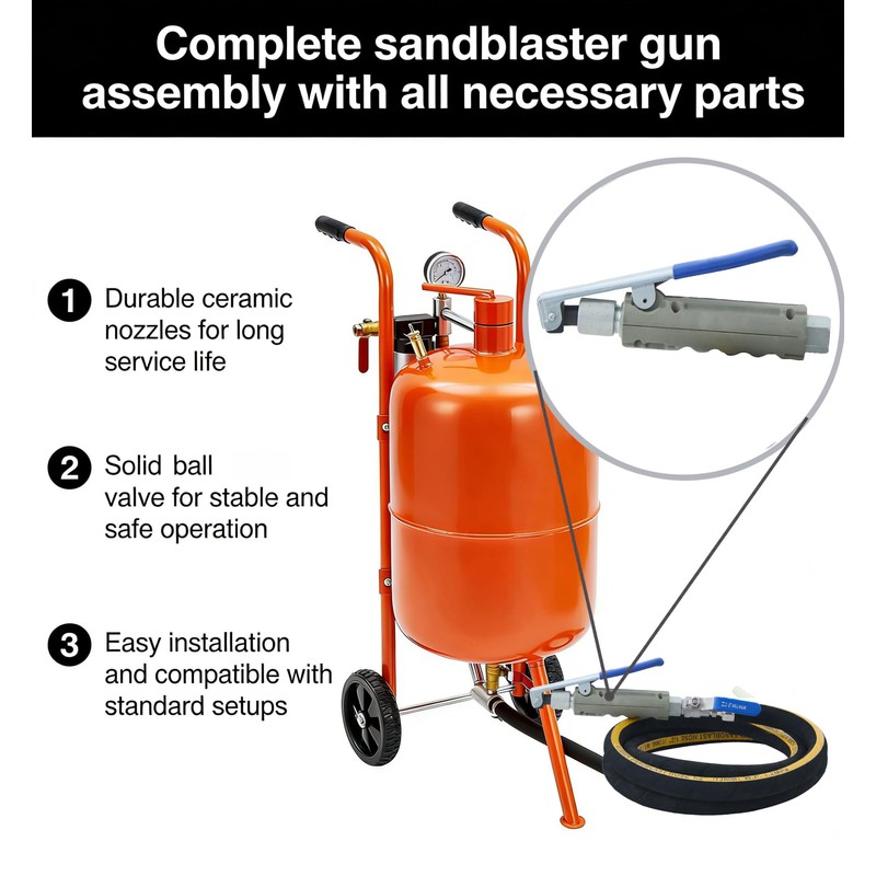 Sand Blaster Gun Kit with 4 Ceramic Nozzles, 8ft Sandblasting