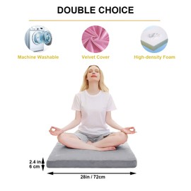 TokSay Velvet Zabuton Meditation Mat, 28 * 28 inches, Yoga Meditation Cushion Floor (Gray)