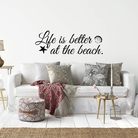 My Vinyl Story Life is Better at The Beach Wall Sticker Home Decor Wall Decal Nautical Decor Sand Boat Quote Wall Art Vinyl Starfish Shell Ocean Beach House Decoration Sign Words and Saying