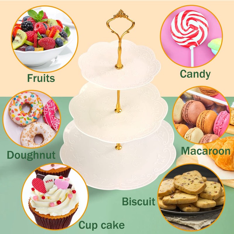PowerKing Soporte de plástico para Cupcakes de 3 Niveles, Bandeja