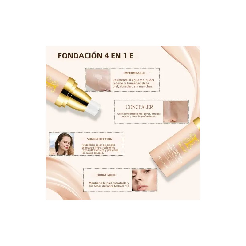 Base Maquillaje Natural Spf 50 Acne Manchas Proteje Unifica