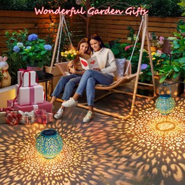 Homeimpro Solar Big Lanterns Outdoor Waterproof Garden Gifts Mom, Metal Table Lights for Patio, Yard Art, Mothers Day Bithday Gifts for Women Men(1Pack, Teal Blue)