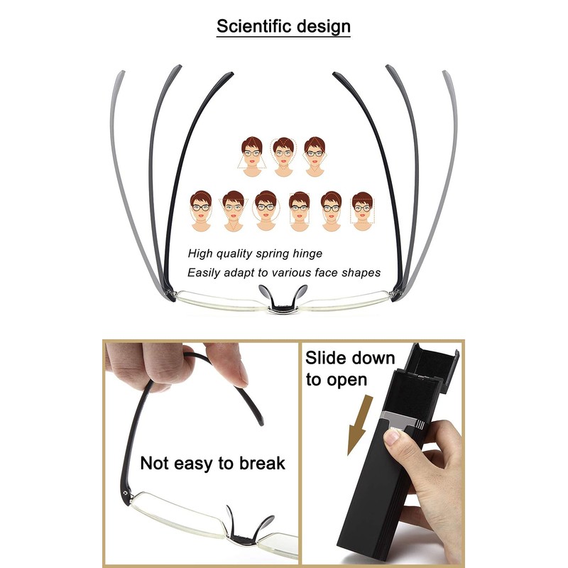 EYEURL Reading Glasses Half-Frame Computer Readers for Men and Women