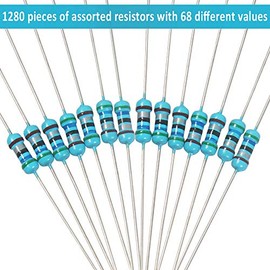 1280 Pieces 64 Values Resistor Kit, 1% Assorted Resistors 1 Ohm-10M Ohm 1/4W Metal Film Resistors Assortment with Storage Box for DIY Projects and Experiments