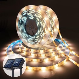 Solar LED Light Strip Outdoor Tape Rope Lights Waterproof 10ft Garden Path Step Christmas Decorative Lighting with 8 Modes for Outside, Wrap, Party, Stair, Step, Gazebo, Yard, Garden, Wedding, 2 Packs