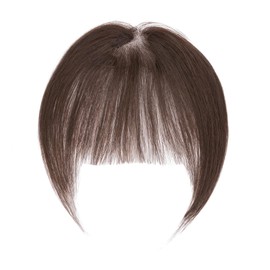 MY-LADY Clip in Bangs Hair Clip Human Hair, 4 Secure Clips in Hairpiece, 100% Real Human Hair Full Fringe French Fake Bangs Hair Extensions for Women Girls Daily Wear Mocha Brown