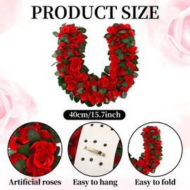 Riceshoot 15.7 Inch Derby Horse Racing Decorations Rose Wreath Red Artificial Flower Horseshoe Wreath Farmhouse Equestrian Door Decor for Horse Race Day Party Decorations