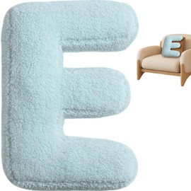 Letter Pillow Initial Cute Blue Throw Pillows Educational Plush Soft Decorative English Alphabet Pillow for Nursery Room, Couch, Beding, Letter E, Initial, Throw-