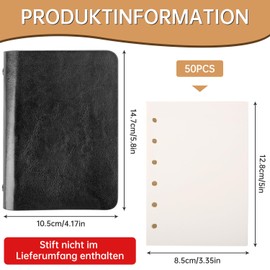 RNHDLY Notebook A7 Small Notebook, Mini Notebook 6 Ring Binder Notebook A7 Leather with Refillable Paper, Notebook A7 Ring Binder for School, Office, Writing, Drawing