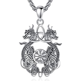 EUDORA Harmony Ball Sterling Silver Viking Dragon Pendant Necklace for Women Men, Viking Compass Celtic Knot Jewellry Gift for Wife Mom, 22" Stainless Steel Box Chain Plus 2" Extender